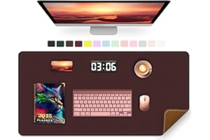 METEOROCK Large Desk Mat 90 x 43 CM, PU Leather Desk Pad Protector, Non-Slip Large Mouse Pad with Suede, Easy Clean Computer Mat for Desk, Office Desktop Mat for Keyboard, Desk Table Mat (Brown Coffee)