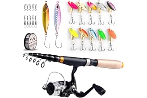 Alwonder Telescopic Fishing Rod and Spinning Reel Combo in Folding Box Fishing Starter Kit for Saltwater Freshwater and Travel, good for Beginner's Gift
