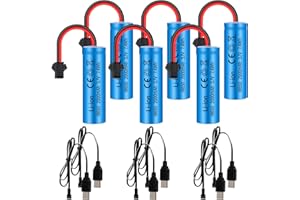 ALFFREUDE 6 Pièces 3,7V 2000mAh Batterie au Lithium, Batterie Rechargeable 3,7v avec 6 Câbles de Charge USB et SM-2P Prise, 18650 Batterie 3,7V Rechargeable pour Véhicules RC Camion Robots