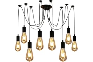 ‎DELIPOP Spinne Kronleuchter, 8 Flammig Pendelleuchte Retro, 1.5m Höhenverstellbar Hängeleuchte Industrial, Spider Chandelier für Wohnzimmer Restaurant Loft Café Bar