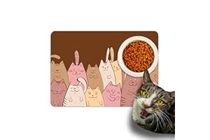 DEAD SET STUDIO Feeding Mat for Cats, Premium Non Slip Cat Food Water Floor Mat, Washable Surface Pet Bowl Mats, Various Designs for Cats - Cute Cats