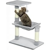 PawHut Scratching Tree for Cats Tower for Cats 50 x 36 x 70 cm Light Grey | Activity Center, Hammock, Platform, Sisal Poles,