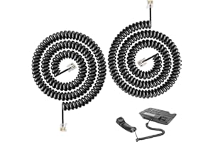 Hugwait Set di 2 Cavi Telefonici a Spirale Neri, Cavo Telefonico RJ9 RJ10 4P4C Alta Compatibilità, Cavo Cornetta Telefono Fisso da 3 a 10 Piedi, Cavi Telefonico per Telefoni Fissi