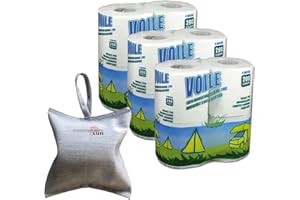 PESCAPLANET 3 Confezioni Carta igienica WC Eco Voile 4 Rotoli idrosolubile Camper 200 Strappi, Ideale per Camper, Barca e Fossa Biologica + Portarotolo Impermeabile
