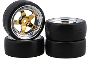 Mxfans 12MM RC 1:10 Yellow 5 Spoke Plating Wheel Rims and Drift Smooth Tyres For On Road Racing Car Pack of 4