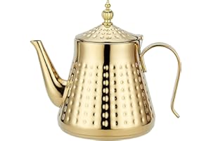 SANQIAHOME 1200ml,Tetera de acero inoxidable con infusor extraíble,tetera de estufa,dorado