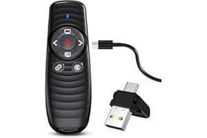 HASACOOL Pointeur USB C rechargeable sans fil 2,4 GHz pour présentations via type C et récepteur USB, lumière rouge, pour Windows 7/8/10/Mac iOS 3/Linux/Android 4.3/PowerPoint
