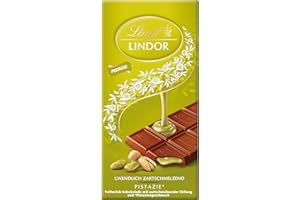 Lindt Czekolada LINDOR pistacjowa | tablica 100 g | najlepsza czekolada pełnomleczna z nieskończenie delikatnym wypełnieniem o smaku pistacjowym | tabliczka czekolady | prezent
