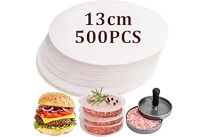DEVENIRRICHE 500 arkuszy nieprzywierającego papieru do burgerów, 13 cm, okrągły papier woskowany, nieprzywierające arkusze papieru do burgerów, papier oddzielający do prasy do burgerów, separatorów Patty i
