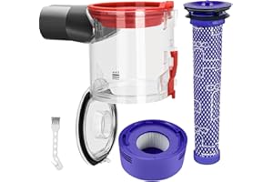 QWYTLROX Bac à Poussière Transparent avec Pré-Filtre et Post-Filtre pour Dyson V7 V8 Aspirateur, Réservoir Pièces Détachées 967699-01 Accessoires avec Brosse de Nettoyage, pour Dyson SV11/SV10