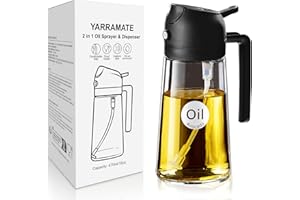 YARRAMATE Oljespray för matlagning, 2-i-1, flaskdispenser för olivolja | 470 ml oljesprayflaska livsmedelssäker, köksredskap, sprejflaska för sallad, fritös, grill (obsidiansvart)