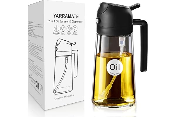 YARRAMATE Premium Spray Huile Cuisine, 16 oz/470 ml Vaporisateur Huile d’Olive avec buse de qualité alimentaire, flacon distributeur d'huile d'olive 2 en 1 pour, Accessoires(Noir Obsidienne)