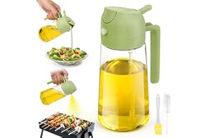 LWMTT 2 en 1 Pulvérisateur d'huile,470 ML Pulverisateur Huile Cuisine,Spray Huile d'olive, Spray d'huile Renforcé,Bouteille Huile pour Cuisiner, la pâtisserie, le barbecue et la salade(Noir) (Vert)