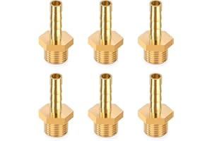 ELEGRIP Filettatura Tubo Connettore in Ottone, 4mm Barb x 1/4" Maschio Connettori per Tubi, Raccordo Portagomma Adattatore con Fascetta per Acqua, Gas, Aria (6 Pezzi)