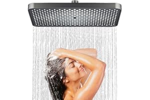 JINYOMFLY Cabezal de Ducha de Alta Presion Grande, 32 CM Alcachofa Fijas de Ducha, Alcachofa de Ducha Cuadrada, Alcachofa Ducha Exterior Negro, Cuadrado Cabezal de Ducha Lluvia (Negro)