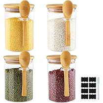 OnePine Lot De 3 Bocal En Verre Avec Bouchon En Liège, Pots à épices Bocaux De Rangement En Verre Pour Conserver Les épices, Le Thé, Le Sucre, Le Café, Les Noix