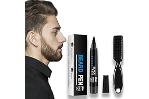 OKAQEE Beard Pencil Filler for Men - Beard Pen - Beard Brush Bristle Waterproof & Sweatproof - Natural Long-lasting Coverage Mustache Kit - Enhance Facial Hair Styling Thickener Shape & Define Colour (BLACK)