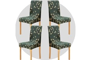 ZHILING Chair Covers Set of 4 Super Fit Stretch Removable Washable Dining Room Chair Protector Cover Seat Cover for Hotel, Dining Room, Ceremony, Banquet, Wedding Party (Dark Green Shoots)