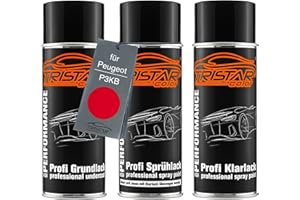 TRISTARcolor Peinture Voiture Kit bombes de peinture pour Peugeot P3KB Rouge Vallelunga/Granada Rot Peinture de fond peinture de base vernis clair aérosol 400 ml