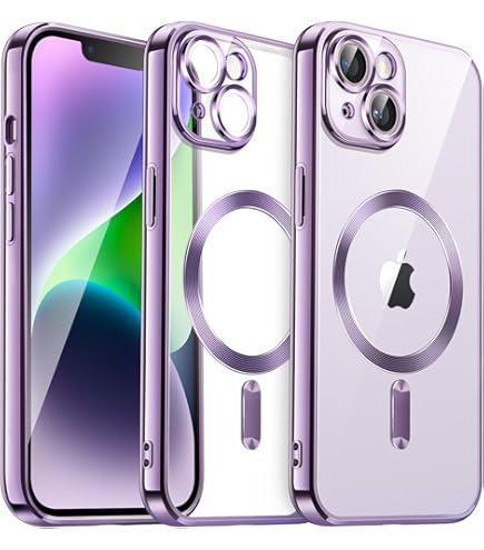 Newseego Custodia Per IPhone 15 Plus Con Glitter Viola - Cover Rigida Trasparente Antiurto, Compatibile MagSafe, Protezione Fotocamera, Scintillante Per Ragazze