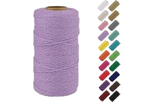 Binwat Natural Macrame Cotton Cord Twine String Colored Cotton Rope Yarn for DIY Crafts Knitting Plant Hangers Christmas Wedding Decor (Light Purple, 2mmx200m)
