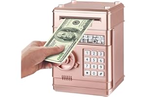 Revanom Electronic Piggy Bank, Mini ATM Password Money Bank Cash Coins Saving Box for Kids, Cartoon Safe Bank Box Perfect Toy Gifts for Boys Girls (Rose Gold)
