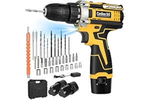 YKGUTILU Trapano Avvitatore 12V, con 2 Batterie 2000mAh, 35Nm, 18+1 Livelli di Coppia, Luce a LED, Set di 34 Pezzi per Riparazioni Domestiche, Fai da te