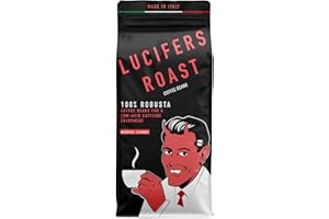 KIQO COFFEE & TEA LUCIFERS ROAST 2.2lb strong coffee beans from Italy - very strong espresso - low acid - for coffee machines or portafilter - 100% Robusta (Whole Bean, 1000g)