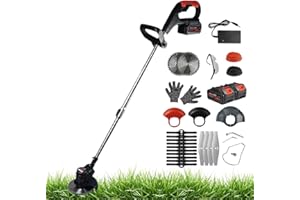 BESTYKS Coupe Bordure sans Fil avec Batterie, Debroussailleuse Electrique sans Fil Débroussailleuses Thermique Lame Rechange, Débroussailleuse à roulettes Amovibles, pour Jardin, Pelouse, Ferme (sans Roues)