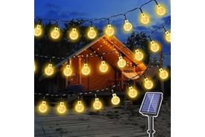 ZeMu Solar Lights Outdoor Garden, 7m 50 LEDs Waterproof Crystal Ball Solar Fairy Lights, 8 Modes Warm White Globe String Lights Solar Powered for Outside Indoor Gazebo Wedding Party Decorations