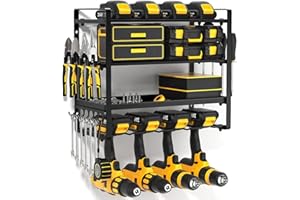 7E TRADING Support Mural Pour Organisateur D'outils électriques, Support De Perceuse Robuste Pour 4 Outils De Perceuse électrique,Support De Rangement Pour Perceuse Sans Fil Avec Support,Atelier,étagère à Outils
