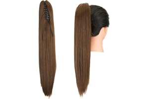 Gairyan 52cm Coda Capelli Extension Mesciate con Pinza, Posticci per Capelli Sintetici Lisci Coda di Cavallo Claw Ponytail Coda Capelli Extension Clip Lunghi Naturale, Marrone scuro & Auburn chiaro