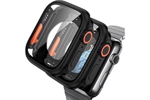 AOKUTDA Twarde etui zaprojektowane do Apple Watch Series 9/8/7 41 mm (wygląda jak Ultra i Ultra2) z wbudowaną osłoną ekranu ze szkła hartowanego 9H 41 mm + tylna rama + korona, czarne