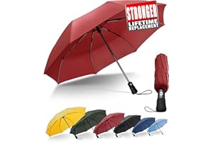 Chakipee Kompaktowy parasol podróżny, wiatroszczelny, mocny, automatyczny, składany, odporny na wiatr i deszcz, przenośny, tkanina 210T, 97 cm, 8 żeber, dla mężczyzn i kobiet, 8 żeber