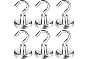 Wukong 34KG(75LB) Crochets Magnetiques,6 Pièces Diamètre 32mm Fort lourd Crochets Aimants Néodyme, Aimants Puissants Crochets pour Cuisine, Salle de Bain et Extérieur