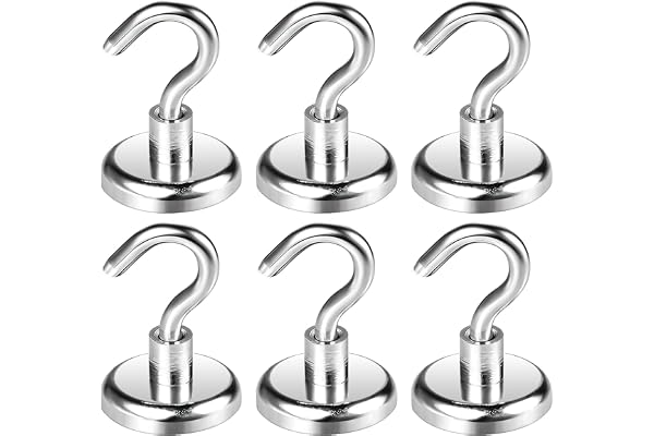 Wukong 34KG(75LB) Crochets Magnetiques,6 Pièces Diamètre 32mm Fort lourd Crochets Aimants Néodyme, Aimants Puissants Crochets pour Cuisine, Salle de Bain et Extérieur