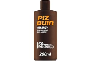 PIZ BUIN Allergy Latte Solare SPF 50+, Crema solare 50+ per pelli delicate e sensibili al sole, Protezione solare 50+ con filtro solare UVA/UVB, Latte solare SPF 50+ resistente all'acqua, 200 ml
