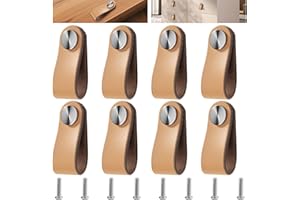 Dtoterul 8 Stück Beige Ledergriffe, Möbel Leder Möbelgriffe, Möbelgriffe Beige, Ledergriffe Schrank Türgriffe Leder für Schublade Schranktür Wohnkultur mit Schrauben