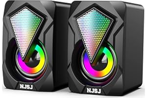 NJSJ H128 Computer Speakers,2.0 USB Powered Gaming Speakers with RGB LED Light 3.5mm Aux Input Stereo Mini Multimedia Speaker for PC, Desktop, Laptop, Cellphone, Monitor