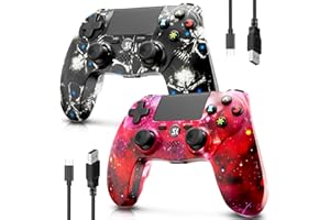 MUZELI 2er-Pack Kabelloser Controller für PS4, Multi-Plattform Controller kompatibel mit PS4/Pro/Slim/PC/iOS/Android/MacOS, mit Dual-Vibration/3,5-mm-Audio-Buchse/empfindlichem Touchpad