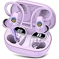 Wireless Earbuds, Bluetooth 5.3 Headphones with 4 ENC Noise Canceling Mic, 50H Stereo Dual LED Display Ear Buds, Sport Wireless Earphones with Earhooks, IP7 Waterproof Wireless Headphones Gym, Purple