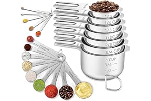 CLVEDU 21PCS Measuring Cups and Spoons Set, Include 7 Nesting Measuring Cups, 9 Measuring Spoons and 5 Mini Spoons, Stainless Steel Metal Measuring Set, Kitchen Gadgets for Cooking & Baking