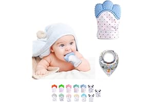 FUNKY PLANET Guanto Dentizione Neonato in Silicone - Giochi Dentizione Neonato - Guantino Dentizione - Sollievo Denti Neonato - Baby Teething Toy - Giochino per i Denti Neonato + MORBIDO BIB