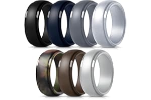MOKANI Silicone Ring for Men, 7-Pack Step Edge Sleek Design Rubber Wedding Bands, Comfortable Fit Skin Safe Affordable, Assorted Size