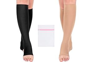 BISLINKS Open Toe Medical Compression Socks for Women & Men Flight Running Pregnancy Travel Work Varicose Veins S/M/L/XL/XXL (2 Pair) with Laundry Bag (XX-Large)