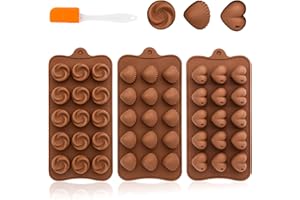 MOSTFUN 3 Piezas Moldes Chocolate Silicona, Antiadherente Molde de Chocolate, 15 cavidades Molde para Bombones de Silicona, DIY Molde de Silicona para Chocolate Dulces Cubitos Hielo Gelatina Hacer