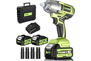 Robustrue Visseuse à percussion sans fil 800 N.m, 2 llaves de impacto sin cable Li-Ion de 4.0Ah con cargador rápido, motor sin escobillas de 21V Llave de impacto eléctrica con 4 boquillas