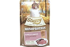 Stuzzy, Monoprotein Ziarno i Bezglutenowe, mokra karma dla dorosłych kotów z szynką, pasztet - (20 worków po 85 g)