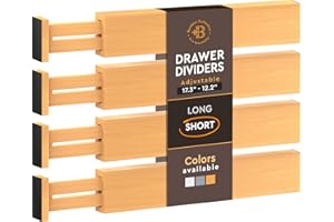 Bambüsi Bamboo Drawer Dividers Organizer - Adjustable Fits Standard Drawers Sized 12.2" Upto 17.3"- Expandable Kitchen Drawer Organizer Separator for Utensils, Dresser, Clothes, Bedroom, Bathroom 4PK