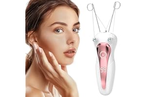 CAPMESSO Facial Hair Remover Fast Charging Threading Hair Removal Ladies Facial Hair Remover with Digital Display Women's Arm and Leg Epilator - Cotton Thread and Pearl Powder (Pink)